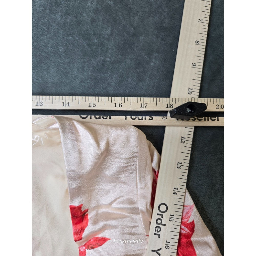 Meshki Women Dress Large Davina Satin Long Sleeve Mini Rose Print Ivory Red - Picture 9 of 12
